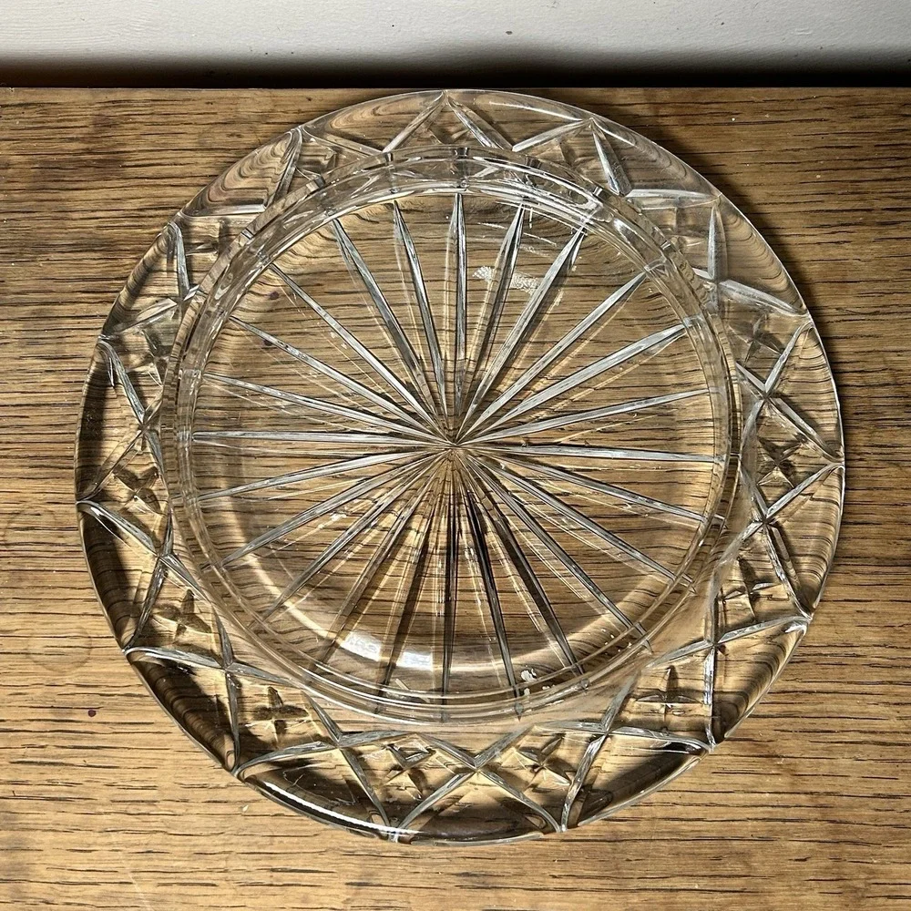 Vintage Crystal Cheese Dome Butter Dome Cake Dish‎ Plate Glass Heavy